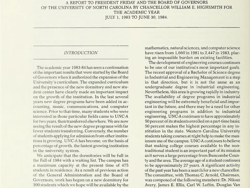 1983-1984 UNCA From UNC President Report